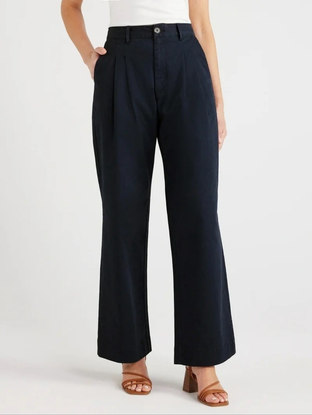 Free Assembly High-Rise Wide-Leg Pleated Trouser Pants in Navy - Size 12